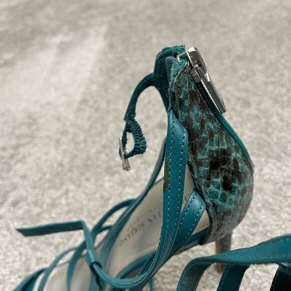 Christian Siriano High Heels Strappy Sandals Womens 8.5 Blue Snakeskin Leather - Picture 10 of 15